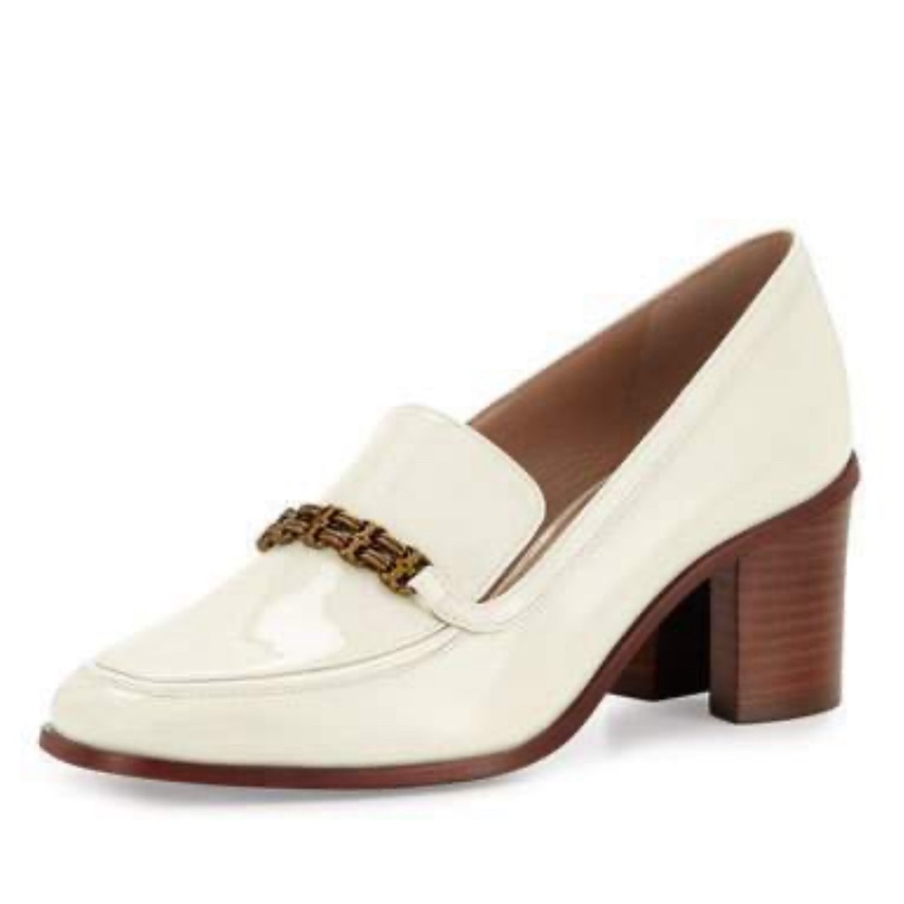 Tory Burch Ivory Block Heel Loafers